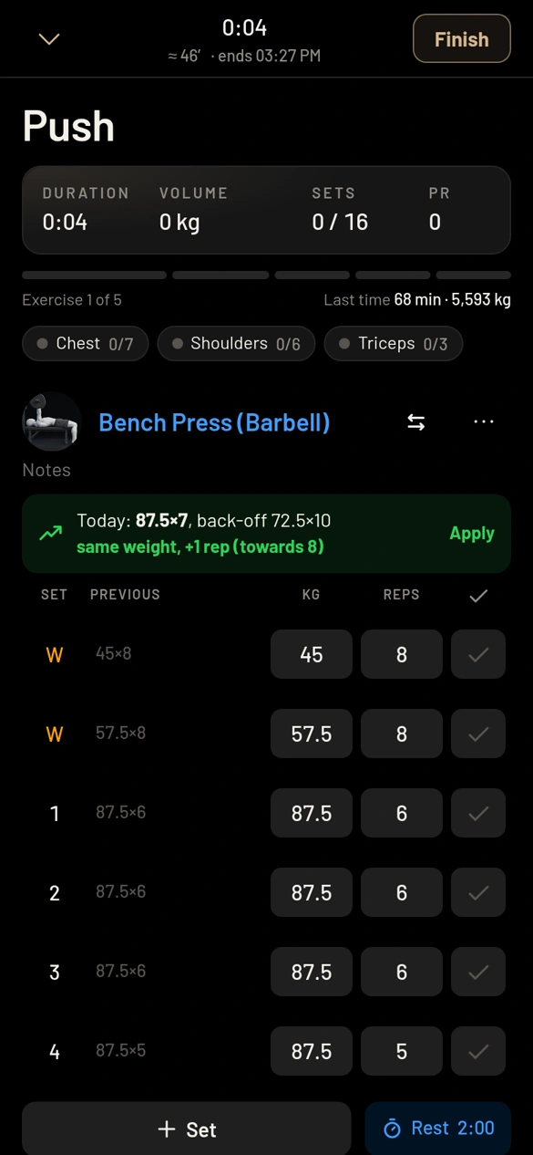 Brawn: training, screen with demo data